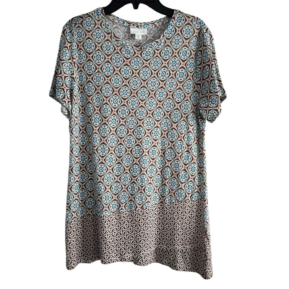 J. Jill Love Linen Medallion Print Short Sleeve Top Tunic 100% Linen Size S Tall
